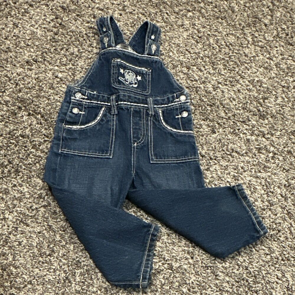 Wrangler Baby 18M Blue Denim Overall One-Piece Embroidered Button 100% Cotton